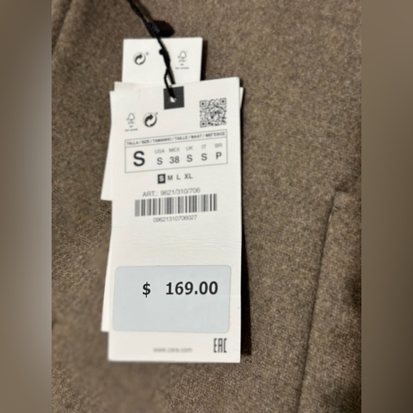 Zara Men L Wool Blend Over Coat Mink Brown Welt Pockets Long Sleeve - Picture 6 of 6